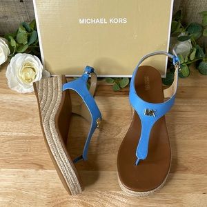 Michael Michael Kors Blue Leather Laney Thong Espadrille Sandals 10M